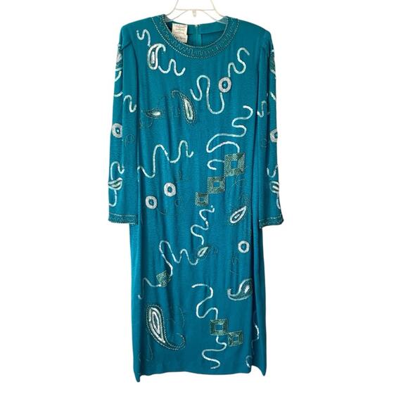 Vintage Francesca of Damon Starington Neiman Marcus Silk Sequin Beaded Dress - Picture 1 of 10